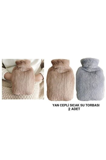 Bosphorus Warm Water Bag 2 Pcs, Plush Thermofor with Side Pocket 27X17X2Cm 750ml