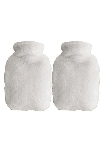 Bosphorus Warm Water Bag 2 Pcs, White Plush Thermofor with Side Pocket 27X17X2Cm 750ml