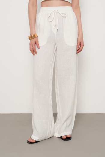 Orfeo Negro Women's 100% Linen Bolted Legs Solid Color Pants