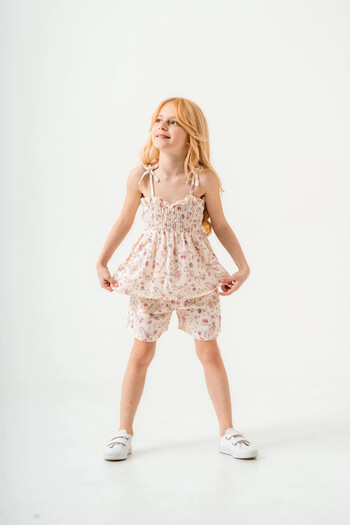 My Hanne Flower Patterned Thin Strap Girl's Suit 3818