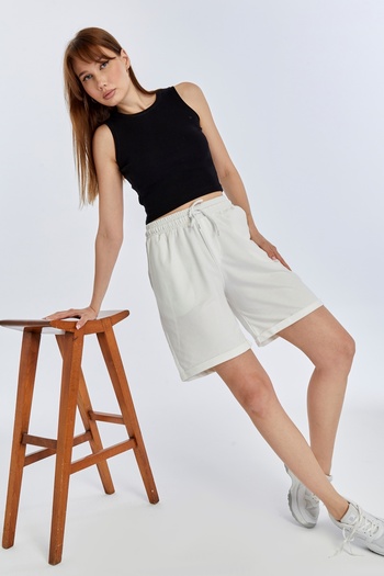 OXVİN Women's Oversize Soft Textured Shorts Modal Blended Folded Leg