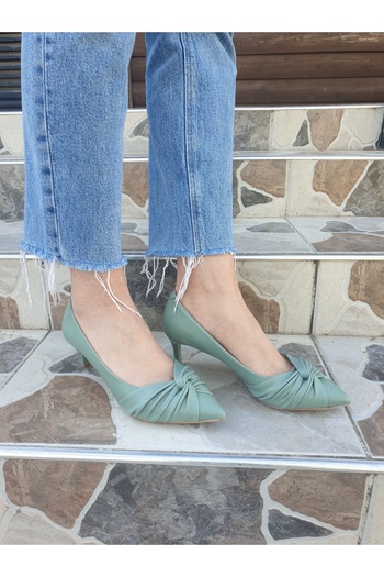 Kumsal Shoes Bow Detailed Mint Green Skin Leather Women's Heeled Shoes Hope (Number 1 Tight Fit)