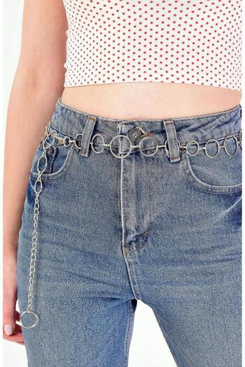 MODAM HİFA Silver Ring Detailed Chain Belt Women's Belt