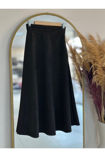 MİHRA STORE Gönül Suede Skirt-Bn4272 Black