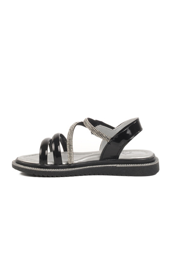 Aspor Black Patent Leather Velcro Orthopedic Girls Flat Sandals