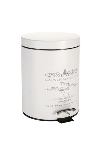 BREZIUM Metal trash can with handle and pedal, 5L, embossed design, detachable bucket, BREZIUM, White Nature