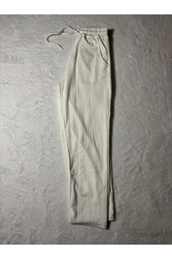 Butik Baggy White Color Ottoman Stripe Detailed Trousers