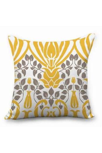 HALAMODO Leaves Printed Soft Decorative Cushion Cover White/Yellow/Grey 45x45cm