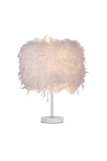 HALAMODO Modern Handmade Feather Lampshade Bedside Table Lamp White 20x30cm