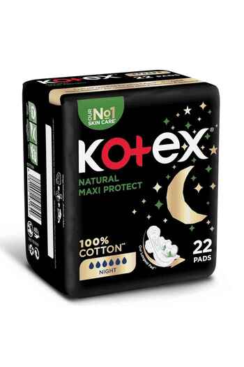 Kotex Natural Maxi Protect Thick 100% Cotton Overnight Sanitary Pads with Wings 22 pcs