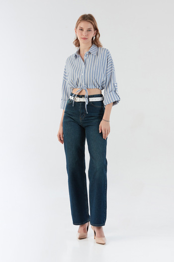Fulla Moda Cămașă crop cu dungi în față