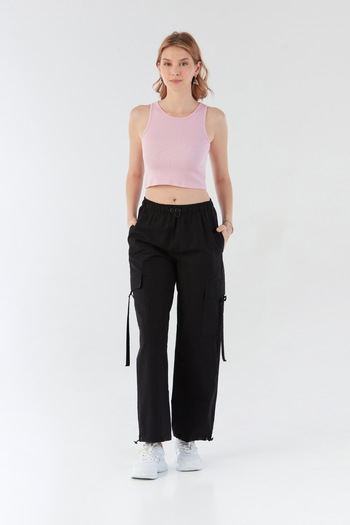 Fulla Moda Elastic Waist Parachute Fabric Jogger Pants with Stopper