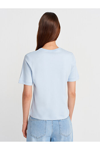Dilvin 31840 V-Neck Short Sleeve T-Shirt-Light Blue
