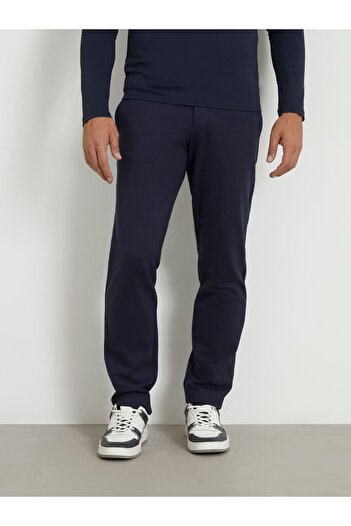 Guess Men's Flexible Standard Fit Navy Blue Trousers