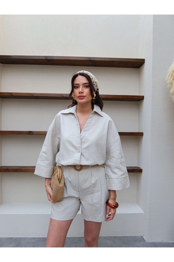 ESRAHELVACI Linen Belted Shorts Set