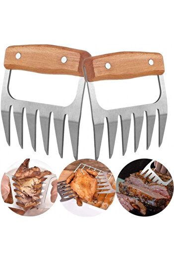 Opaceluuk Set of 2 Opaceluuk meat claws, metal/wood, 10.8 x 11.5 cm