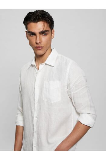 Guess Normal Beyaz Düz Erkek Gömlek M2YH44WERX0G011_LS ISLAND LINEN SHI