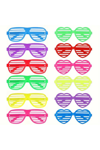 Choice 12PCS 6pcs Neon Color Shutter Shadeds Glasses Vintage Plastic Heart Shades Sunglasses for 80s 90s Re