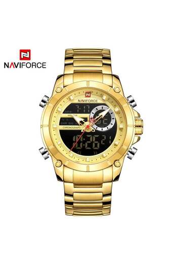 Naviforce GG NAVIFORCE 9163 Luxury Original Sport Wrist Watch For Men Quartz Steel Waterproof Dual Display Mil