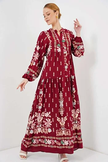 Aymood 2423 Φόρεμα Hijab με αυθεντικό σχέδιο - H. Claret Red