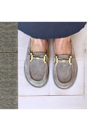 NE&VE SHOES Gray Suede Genuine Leather Women's Sabo Slippers with Gold Accessories