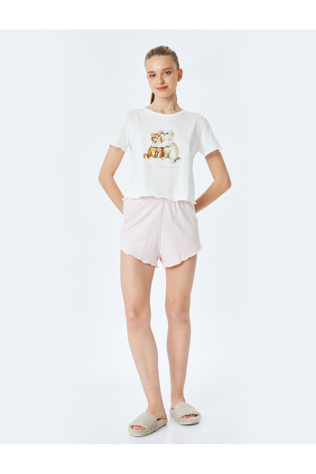 Koton Cat printed cotton women's shorts pajama set.