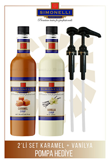 Simonelli Kahve Şurubu Karamel Aromalı Vanilya Aromalı 700 ml Pompa Hediyeli