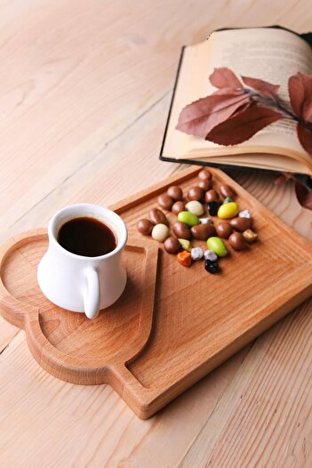 Sezka Life Wooden Heart Coffee Presentation Bowl, Turkish Delight Bowl, Snack Bowl