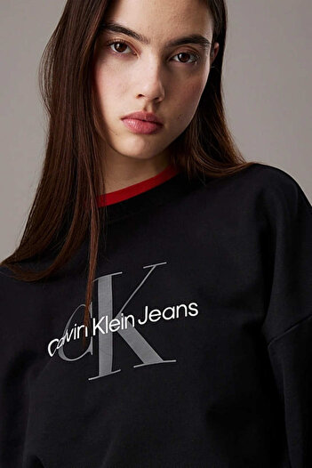 Calvin Klein Kadın Ck Monologo French Terry Relaxed Sweatshirt - Siyah