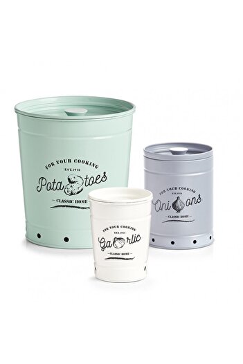 zeller Set of 3 Zeller Retro storage containers, potatoes, garlic, onion