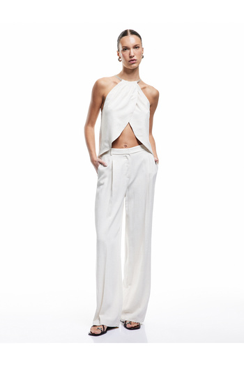 Koton Sleeveless Linen Blend Double Breasted Halter Neckline Blouse