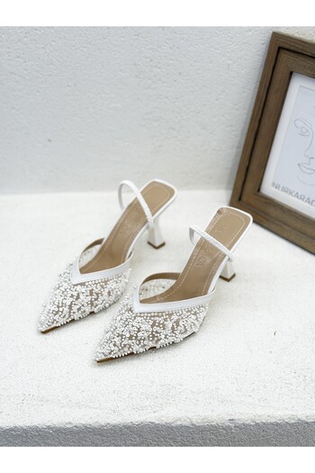NUR KARACA 25Y8815 Beaded Open Back Embedded Embedded 9cm Heel Stiletto Women