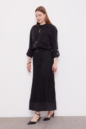 Levidor Lace Detailed Skirt Suit 131017 - Black