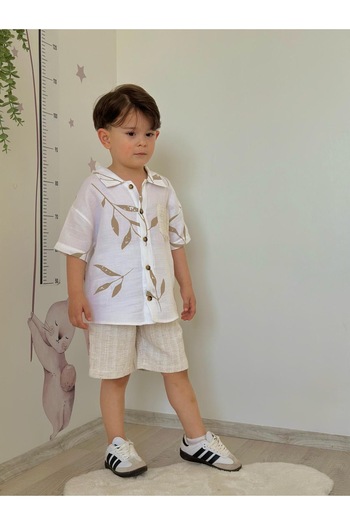 öykümgaleria Boy's Soft Muslim Fabric Shirt Shorts Set