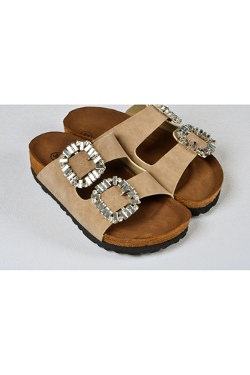 DAD WOLF Girl's Cork Sole Double Buckle Orthopedic Birkeen Arizona Stone Slippers