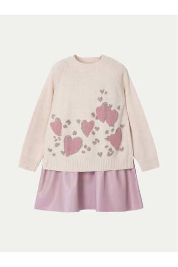 MAYORAL Girl Sweater and Dress Set 4925 Beige, Pink