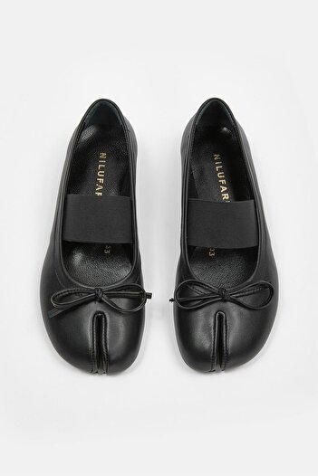 NILUFARR Soso Black Genuine Leather Women's Ballerinas