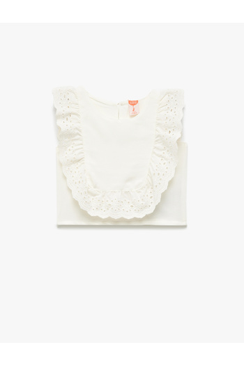 Koton Viscose and Linen Blend Sleeveless Crew Neck Embroidered Blouse