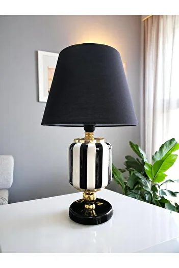 ferayhome Lampshade Lighting Ceramic Oval Vertical Line Black Hat Gold - Feray Home