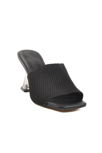 WALKWAY Black Transparent Heeled Women's Slippers T-401 Z