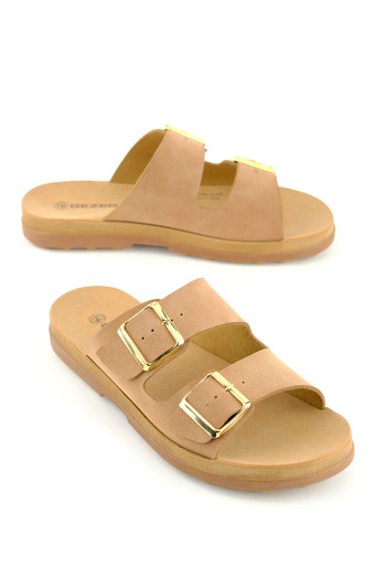 GEZER Women's Summer Faux Leather Two Buckle Adjustable Comfort Sole Daily Slippers