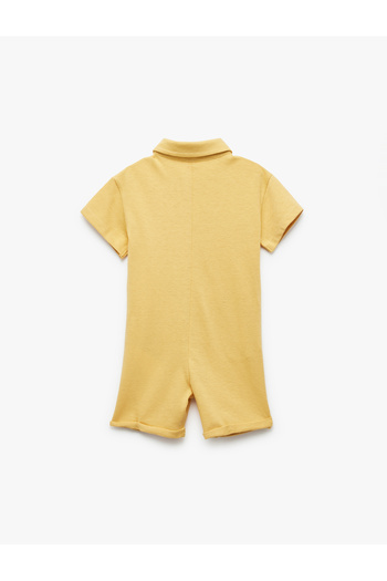 Koton Pocket Button Detailed Cotton Polo Neck Short Shorts Jumpsuit