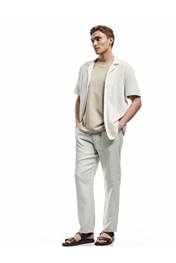 Koton Linen Chino Trousers with Button Pocket Detail at the Waist