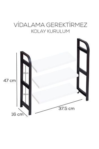 İSPA SHOP Tezgah Üstü 3 Raflı Cordoba Çok Amaçlı Ahşap Organizer Banyo Mutfak Düzenleyici