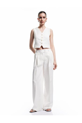 Koton Viscose Fabric Pleated Detailed Pocket Palazzo Trousers
