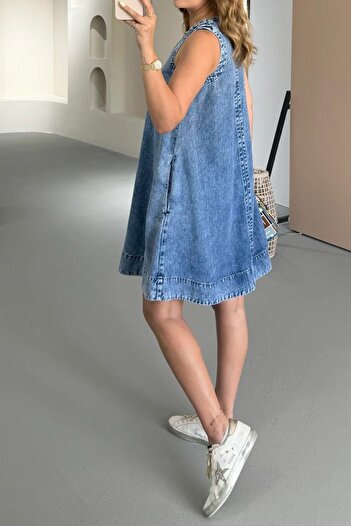 Suziş ROCHIE DE DENIM Pliată în față cu decolteu în V 4S772