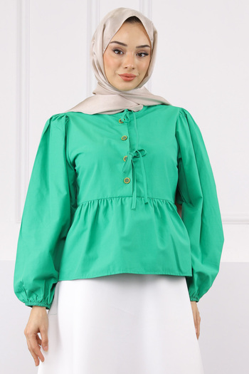 İmajButik Green Sleeve Elastic Poplin Shirt