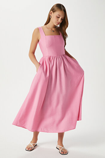 Ritnice Women's Kayla Pink Back Gipeli Strap Midi Dress 00080
