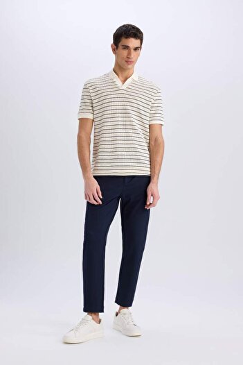 DeFacto Regular Fit Polo Neck Striped Knitwear Short Sleeve T-Shirt C4150Ax24Sm