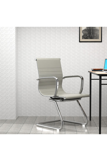 Mahmayi Modern UL UT-C031V Visitor Chair Ergonomic PU Chair with Fixed Armrest - Grey